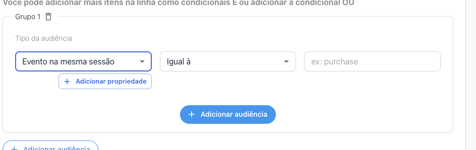 Evento na mesma sessão com + Adicionar propriedade