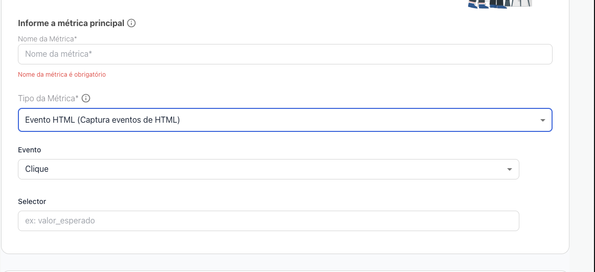 Evento HTML — evento e seletor CSS do elemento