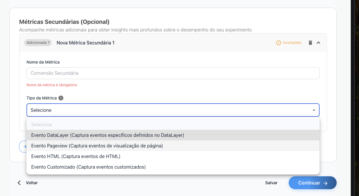 Os mesmos tipos ficam disponíveis nas secundárias